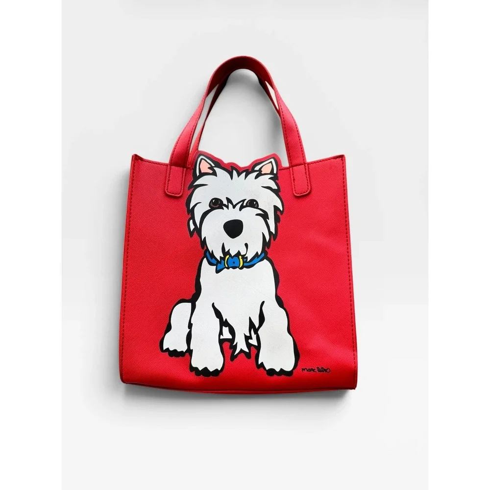 Marc Tetro Westie Dog Red Tote Crossbody Bag Satchel Removable Strap EUC